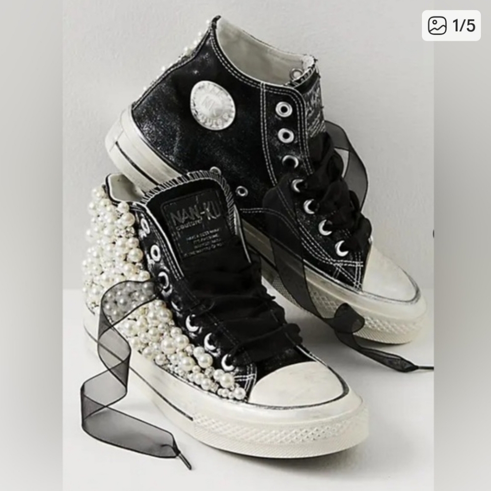 Pearl Crush Hi Top Sneakers by Nan-Ku at Free People in Black